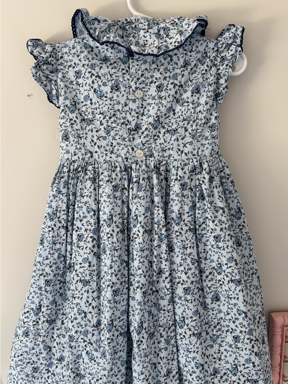 Girls Blue Floral Ruffle Dress